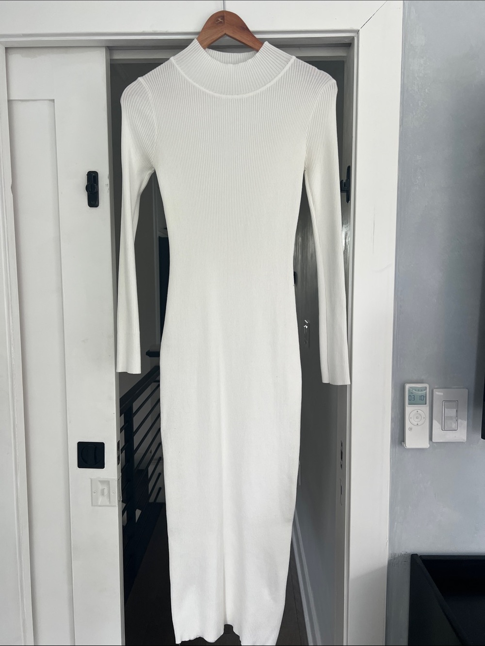 SHEIN White Ribbed Long Sleeve Midi Dress
